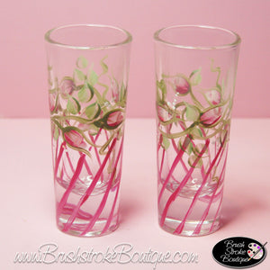 Hand Painted Shot Glasses - Rosebuds and Stripes - Original Designs by Cathy Kraemer