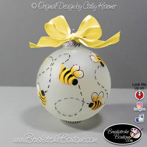 Bumble Bees Ornament - Hand Painted Glass Ball Ornament - Original Designs by Cathy Kraemer