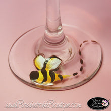 Hand Painted Wine Glass - Bumble Bee - Original Designs by Cathy Kraemer