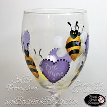 Hand Painted Wine Glass - Bee Mine - Original Designs by Cathy Kraemer