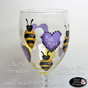 Hand Painted Wine Glass - Bee Mine - Original Designs by Cathy Kraemer