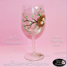 Hand Painted Wine Glass - Birdnest - Original Designs by Cathy Kraemer