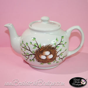 Hand Painted Teapot - Birdnest - Original Designs by Cathy Kraemer