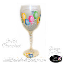 Hand Painted Wine Glass - Balloons - Original Designs by Cathy Kraemer