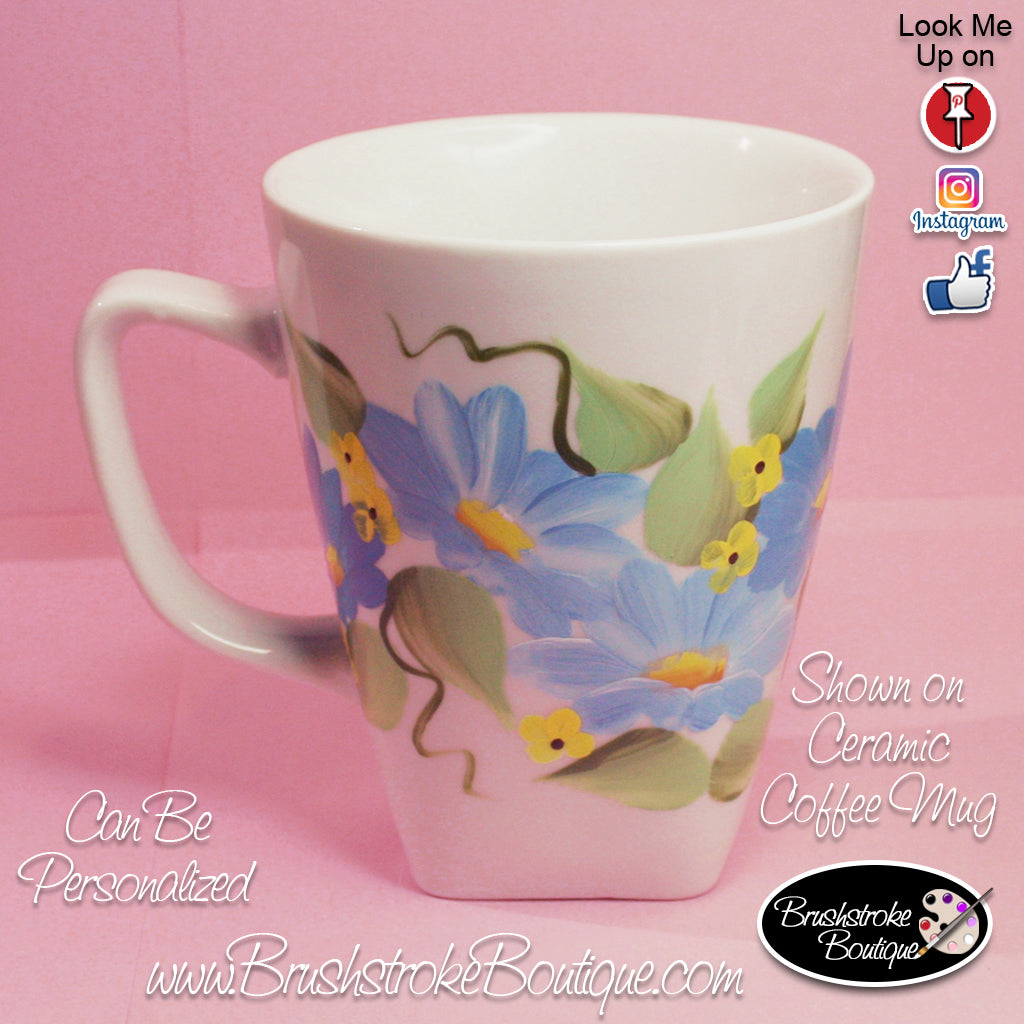 Hand Painted Coffee Mug - Blue Daisies - Original Designs by Cathy Kraemer