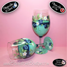 Hand Painted Wine Glass - Blueberries - Original Designs by Cathy Kraemer
