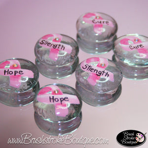Hand Painted Glass Gems - Breast Cancer Ribbon - Original Designs by Cathy Kraemer
