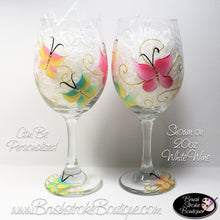 Hand Painted Wine Glass - Butterflies Are Free - Original Designs by Cathy Kraemer