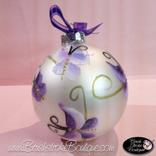 Hand Painted Ornament - Glass Ball Ornament - Purple Butterflies - Original Designs by Cathy Kraemer