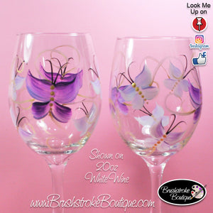 Hand Painted Wine Glass - Butterflies Are Free Purple - Original Designs by Cathy Kraemer