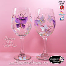 Hand Painted Wine Glass - Butterflies Are Free Purple - Original Designs by Cathy Kraemer