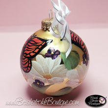 Butterfly Garden Ornament - Hand Painted Glass Ball Ornament - Original Designs by Cathy Kraemer