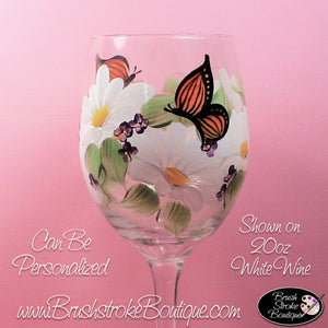 Hand Painted Wine Glass - Butterfly Garden - Original Designs by Cathy Kraemer