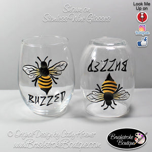 Hand Painted Wine Glass - Buzzed - Original Designs by Cathy Kraemer