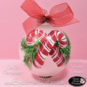 Candy Canes Ornament - Hand Painted Glass Ball Ornament - Original Designs by Cathy Kraemer