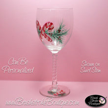 Hand Painted Wine Glass - Candy Canes Pine Bough - Original Designs by Cathy Kraemer