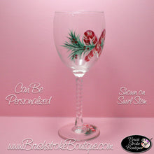 Hand Painted Wine Glass - Candy Canes Pine Bough - Original Designs by Cathy Kraemer