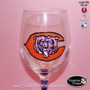 Hand Painted Wine Glass - Chicago Bears Sports Team - Original Designs by Cathy Kraemer