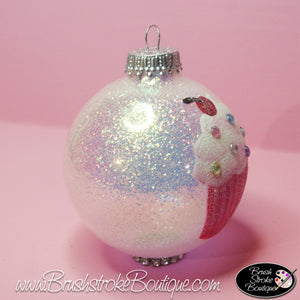 Blinged Out Cupcake Ornament - Hand Painted Glass Ball Ornament - Original Designs by Cathy Kraemer