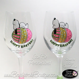Hand Painted Wine Glass - Peanuts Easter Dog - Original Designs by Cathy Kraemer
