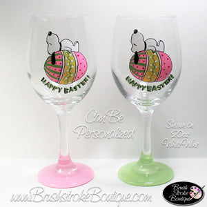 Hand Painted Wine Glass - Peanuts Easter Dog - Original Designs by Cathy Kraemer