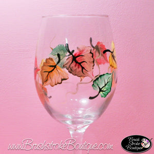 Hand Painted Wine Glass - Fall Leaves - Original Designs by Cathy Kraemer