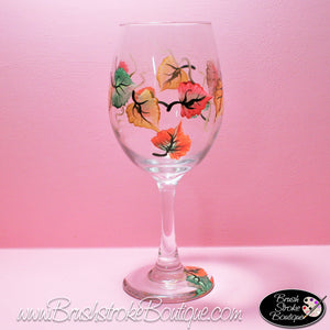 Hand Painted Wine Glass - Fall Leaves - Original Designs by Cathy Kraemer