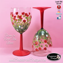 Hand Painted Wine Glass - Field of Hearts - Original Designs by Cathy Kraemer
