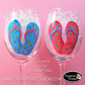 Hand Painted Wine Glass - Flip Flop Life - Original Designs by Cathy Kraemer