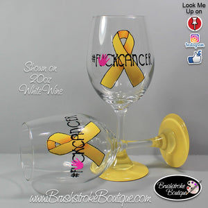 Hand Painted Wine Glass - #FuckCancer Awareness - Original Designs by Cathy Kraemer