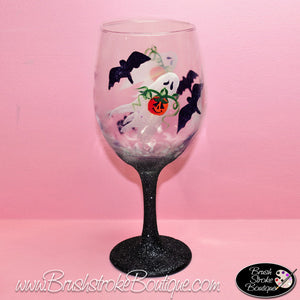 Hand Painted Wine Glass - Ghosts'N'Bats - Original Designs by Cathy Kraemer
