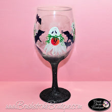 Hand Painted Wine Glass - Ghosts'N'Bats - Original Designs by Cathy Kraemer