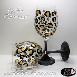 Hand Painted Wine Glass - Leopard Print - Original Designs by Cathy Kraemer