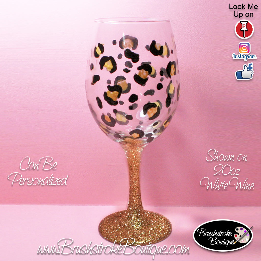 Hand Painted Wine Glass - Gold Leopard - Original Designs by Cathy Kraemer