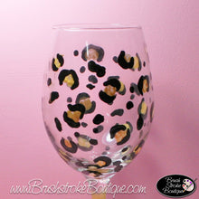 Hand Painted Wine Glass - Black Leopard Print - Original Designs by Cathy Kraemer