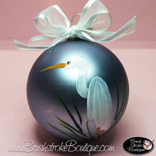 Egret Ornament - Hand Painted Glass Ball Ornament - Original Designs by Cathy Kraemer