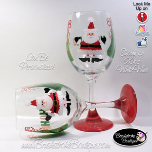 Hand Painted Wine Glass - HoHo Santa - Original Designs by Cathy Kraemer
