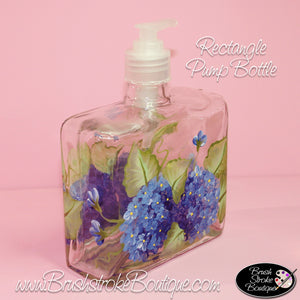 Hand Painted Pump Bottle - Blue Hydrangeas - Original Designs by Cathy Kraemer