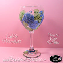 Hand Painted Wine Glass - Blue Hydrangeas - Original Designs by Cathy Kraemer