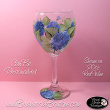 Hand Painted Wine Glass - Blue Hydrangeas - Original Designs by Cathy Kraemer