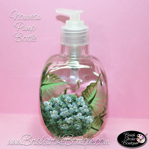 Hand Painted Pump Bottle - White Hydrangeas - Original Designs by Cathy Kraemer