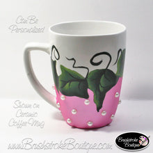 Hand Painted Glass - Pink Ivy Pearl Coffee Mug Wine Set - Original Designs by Cathy Kraemer