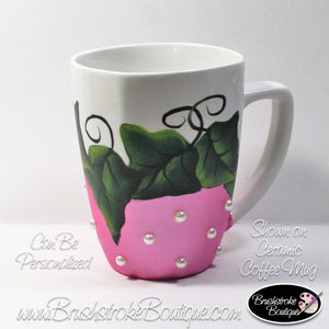 Hand Painted Glass - Pink Ivy Pearl Coffee Mug Wine Set - Original Designs by Cathy Kraemer
