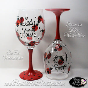 Hand Painted Wine Glass - Lady of the House - Original Designs by Cathy Kraemer