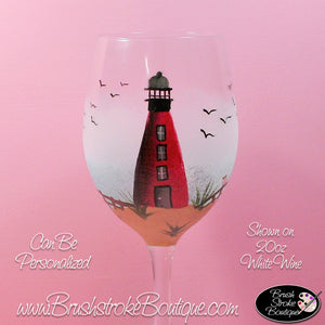 Hand Painted Wine Glass - Ponce Inlet Lighthouse - Original Designs by Cathy Kraemer