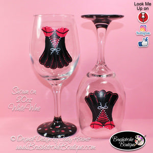 Hand Painted Wine Glass - Corset Lingerie - Original Designs by Cathy Kraemer