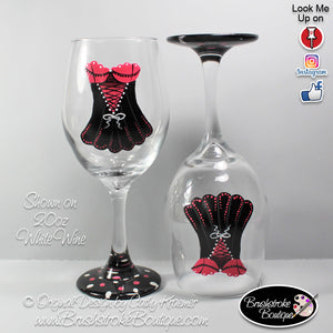 Hand Painted Wine Glass - Corset Lingerie - Original Designs by Cathy Kraemer