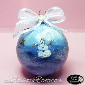 Hand Painted Ornament - Glass Ball Ornament - Lonely Snowman - Original Designs by Cathy Kraemer