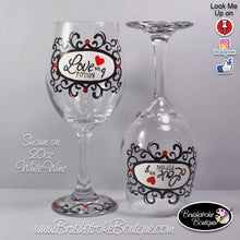Hand Painted Wine Glass - Love Potion Damask - Original Designs by Cathy Kraemer