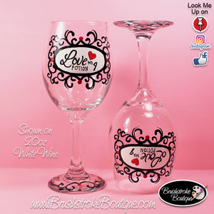Hand Painted Wine Glass - Love Potion Damask - Original Designs by Cathy Kraemer